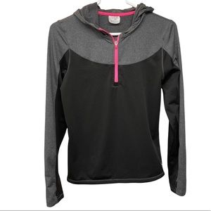 Danskin Now 1/4 Zip hoodie Girls XL 14-16 black and grey with pink accent